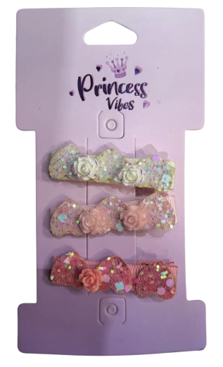 PINK set di fermagli per capelli glitterati con rose, 3 pz
