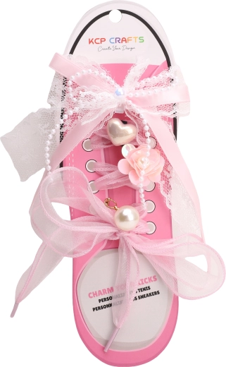 Set di decorazioni per lacci – fiocco rosa e perle