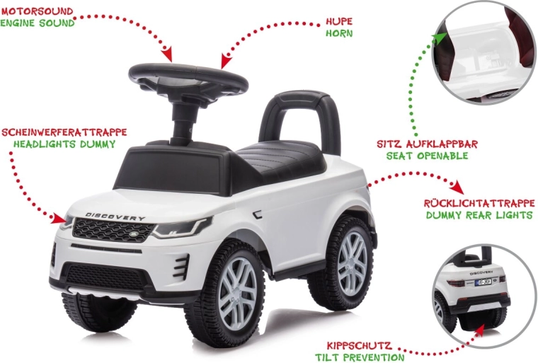 Automobilino cavalcabile e girello Land Rover Discovery 2 in 1 bianco