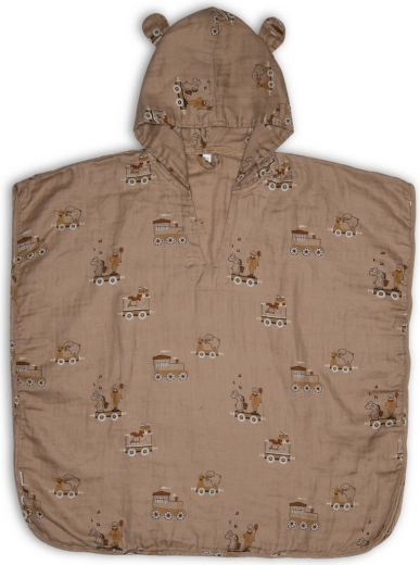 NuuRo Flor poncho in mussola con cappuccio carnival train 1–2 anni