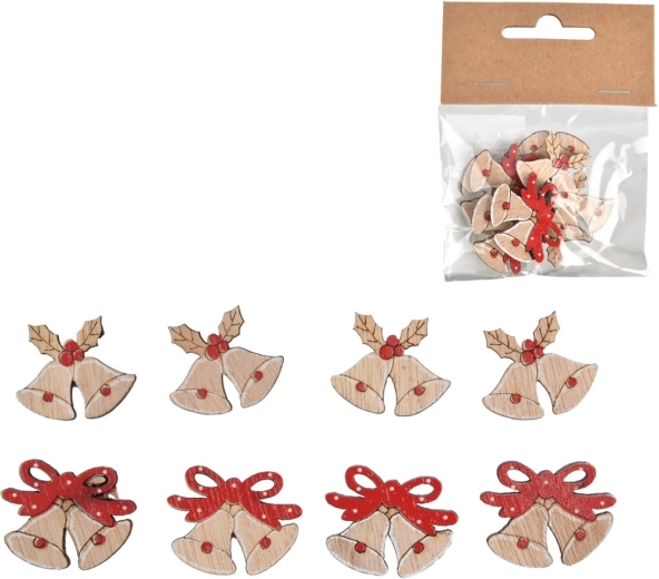 Campanellini decorativi in legno beige 3,5 cm (8 pz)