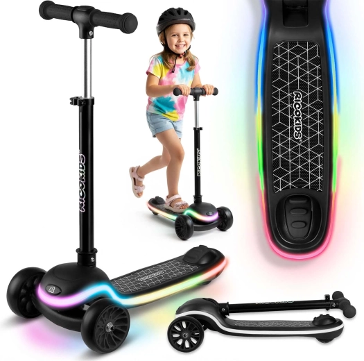 Monopattino bilanciato a tre ruote per bambini con piattaforma LED Ricokids Leddi – nero