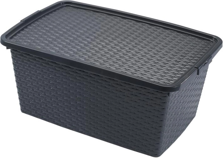 Box contenitore in plastica Heidrun con coperchio effetto rattan 40 l