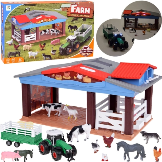 Fattoria per bambini con animali, trattore e rimorchio con luce e suono