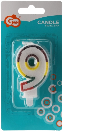 Candela di compleanno numero 9 con bordo glitterato