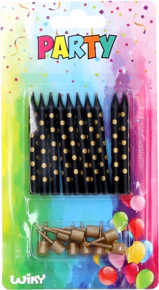 Candeline con supporti con pois dorati, 10 pz