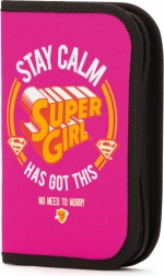 Astuccio scolastico Super Girl “stay calm” – a scomparto singolo, senza accessori