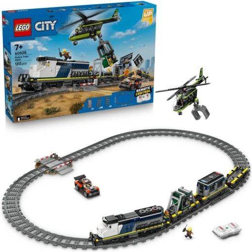 LEGO City Colpo sul treno della polizia – convoglio ferroviario telecomandato con elicottero e minifigure