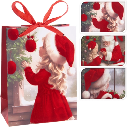Borsa regalo natalizia con motivo di ragazza 32 × 26 × 10 cm - 1 pezzo
