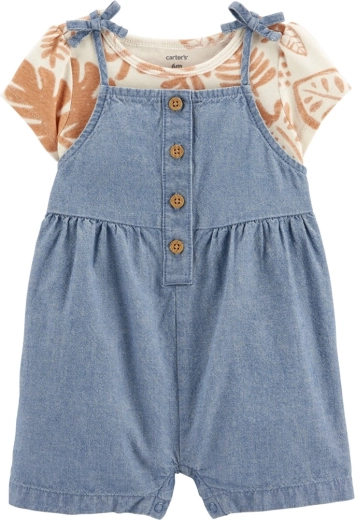 Carter's set 2 pezzi: maglietta a manica corta e shorts con bretelle Brown Leaves per bambina – NB/taglia 56