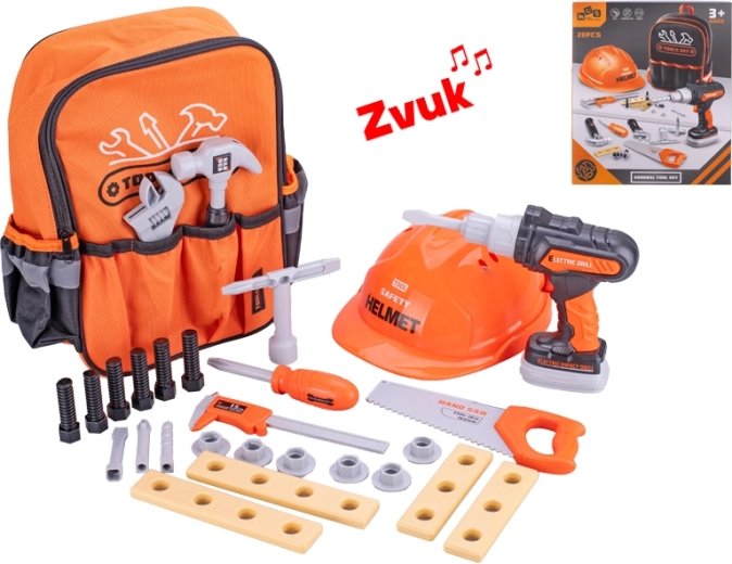 Set di attrezzi per bambini con trapano a batteria e zainetto, 28 pezzi