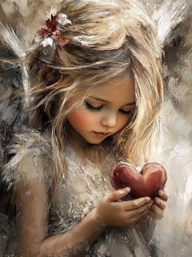 Pittura diamantata – ragazza con cuore 30 × 40 cm