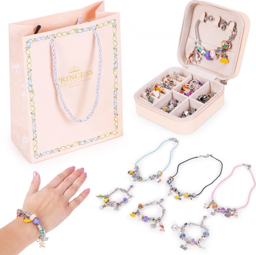 set per creare braccialetti e collane con ciondoli e perline, 66 pezzi + organizer e borsa regalo