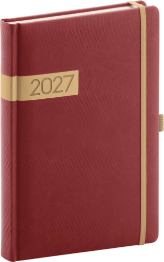 Agenda giornaliera Notique Twill 2027 bordeaux-oro 15 × 21 cm