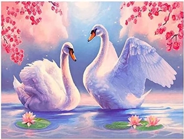Pittura diamantata Cigni tra le ninfee 30 × 40 cm