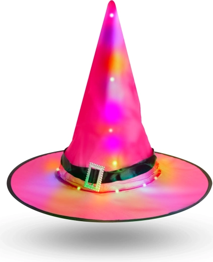 Cappello da strega LED rosa di Halloween 38 cm