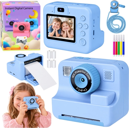 Fotocamera digitale per bambini con stampa istantanea blu