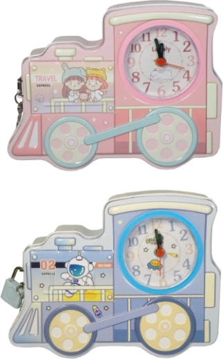 Salvadanaio per bambini a forma di locomotiva con lucchetto e orologio