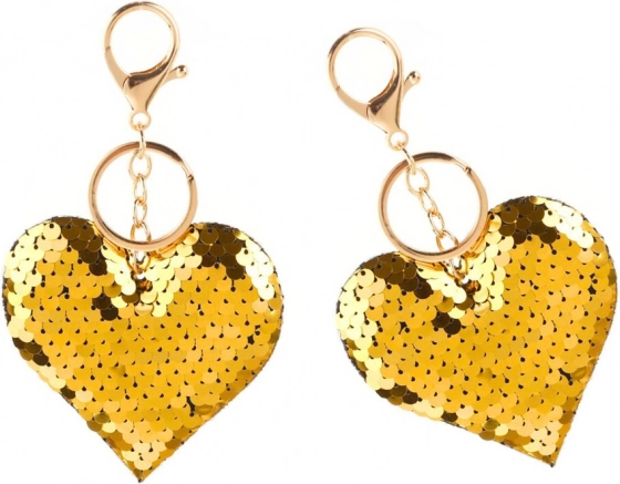 Portachiavi Cuore con Paillettes Bicolore in Argento e Oro