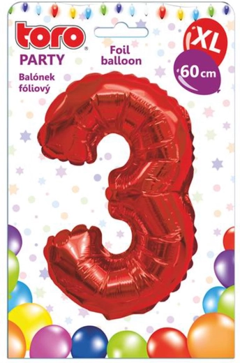Palloncino in foil numero 3, 60 cm, rosso