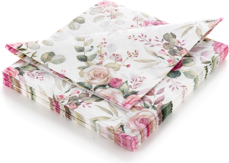 Tovaglioli di carta con rose Pink Rose 33 × 33 cm, 3 veli, 20 pz