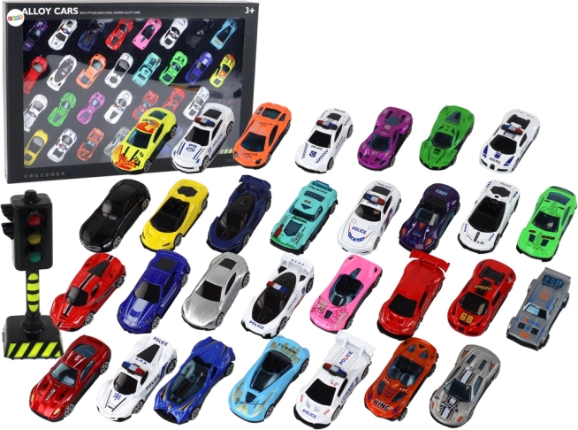 Set di Modelli di Automobiline in Alluminio in Scatola 30 Pezzi Auto Sportive Polizia