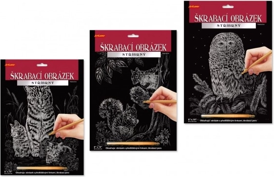 ARTLOVER disegno da grattare argentato – gatto con gattini 20 × 25 cm