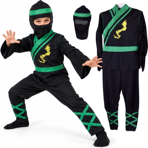 Costume da ninja per bambini con dettagli verdi, taglia M
