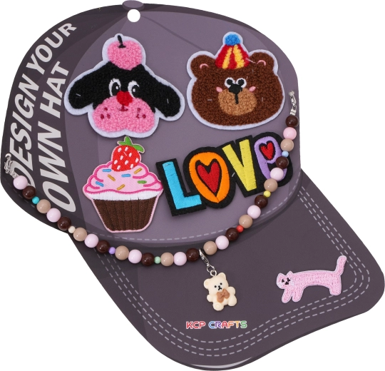 Accessori decorativi per visiera – cagnolino e scritta Love con catenina di perline - 1 pezzo