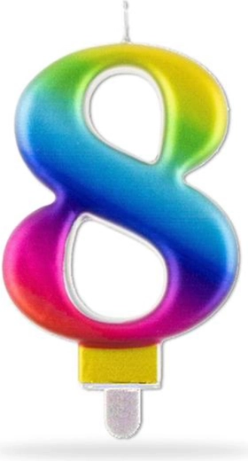 Candela numero 8 infilzabile arcobaleno 7,5 cm