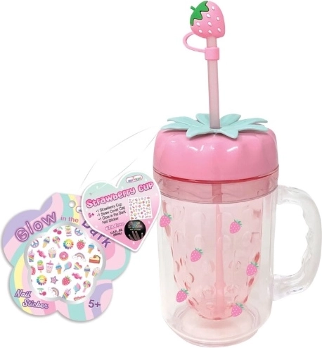 Bicchiere per bambini Hot Focus con cannuccia e adesivi fragola