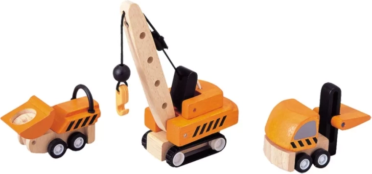 PlanToys set di auto in legno – macchine da cantiere