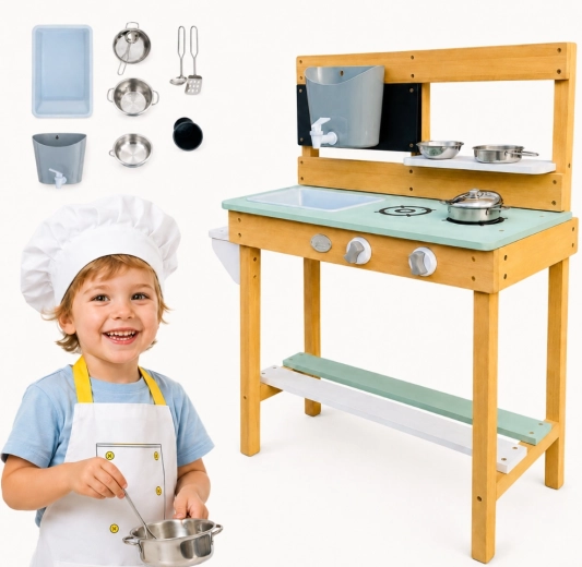 Grande cucina da giardino in legno AXI con serbatoio dell'acqua e accessori