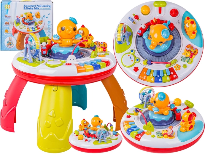 Tavolino musicale educativo multifunzionale per bambini a forma di polpo con pianoforte e trenino