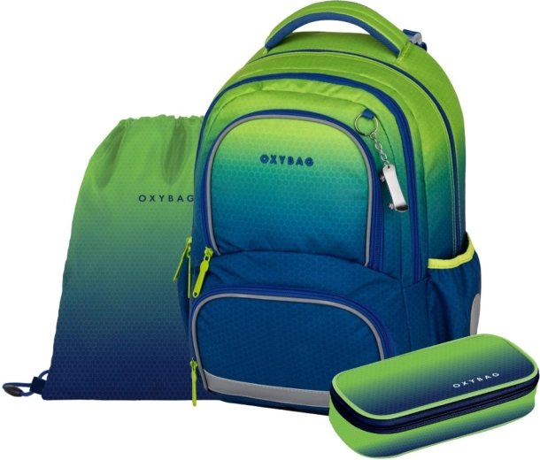 Set scolastico Oxybag OXY NEXT Ombre Green – zaino, astuccio e sacca per ginnastica