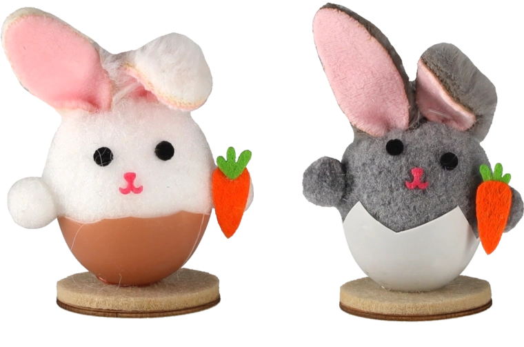 Decorazione pasquale con coniglietto nel guscio su base in legno