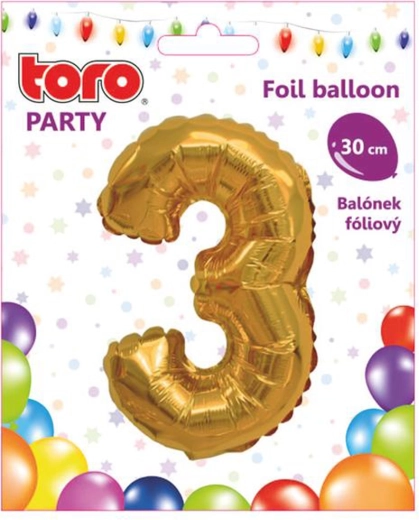 Palloncino in foil numero 3, 30 cm, oro TORO
