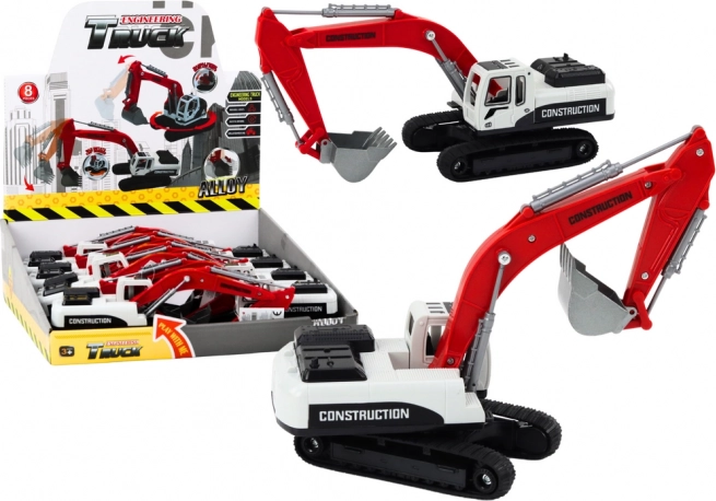 Escavatore cingolato metallico rosso e bianco