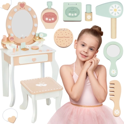 toeletta in legno con specchio LED e sgabellino TOOKY TOY