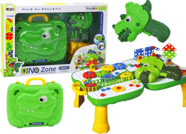 Tavolino DIY per bambini con valigetta DINOSAUR e trapano a batteria, 249 pezzi