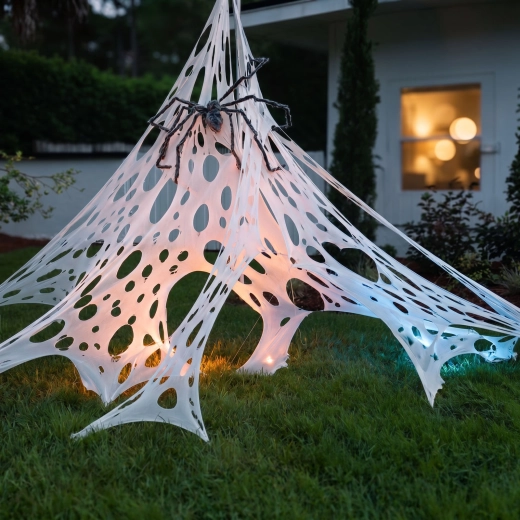 Decorazione a ragnatela di Halloween con picchetti 1 × 2 m, bianca