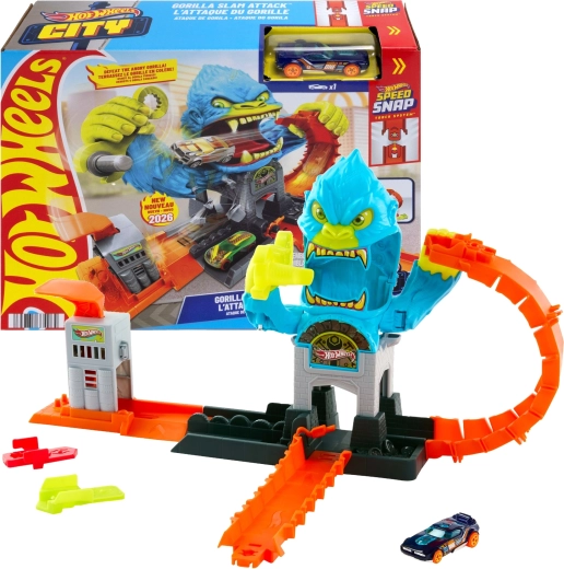 hot wheels city gorilla affamato gorilla slam – pista da corsa con macchinina