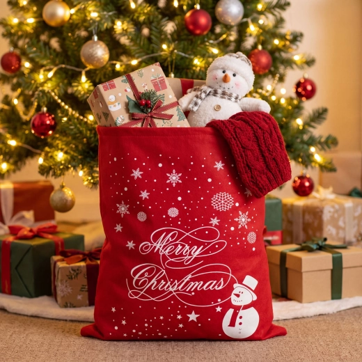 Sacco regalo natalizio in feltro con pupazzo di neve 48 × 60 cm