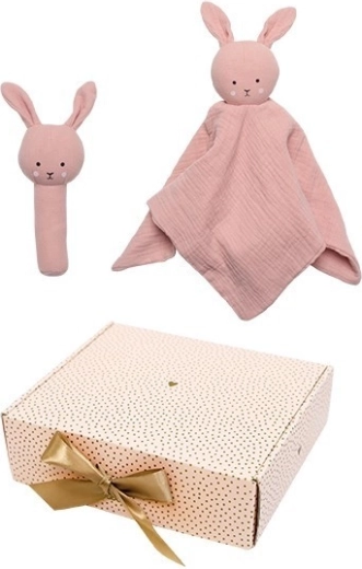 Jabadabado set regalo per neonato con doudou e sonaglio Bunny pink