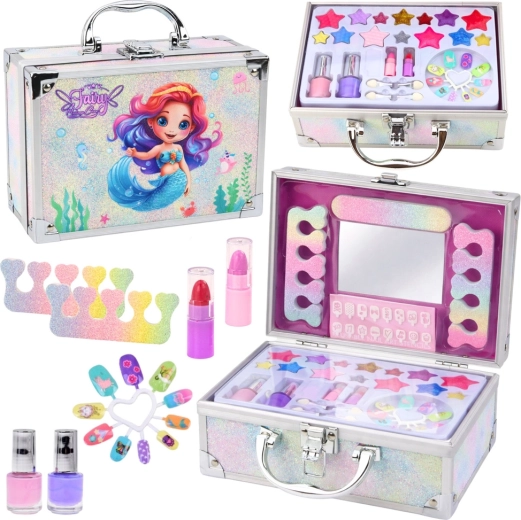 Beauty case in broccato con sirenetta – set trucco e unghie per bambini