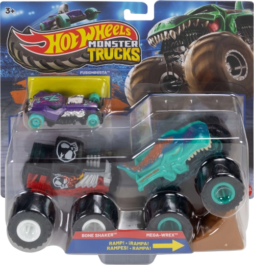 Mattel Hot Wheels Monster Trucks set di 2 monster truck con rampa e macchinina Hot Wheels