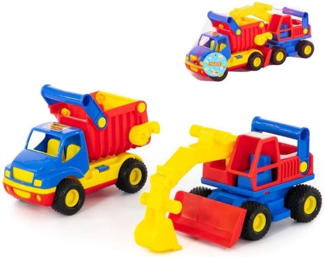 Autocarro ribaltabile e escavatore ConsTruck – set da 2 pezzi