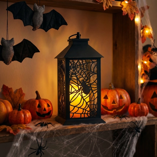 Lanterna LED lampeggiante di Halloween con ragno, a batterie