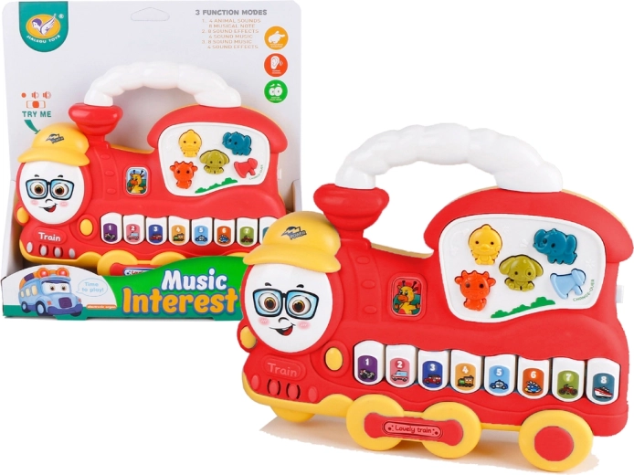 Pianino interattivo per bambini a forma di locomotiva – suoni di animali, suoni di veicoli e melodie, rosso