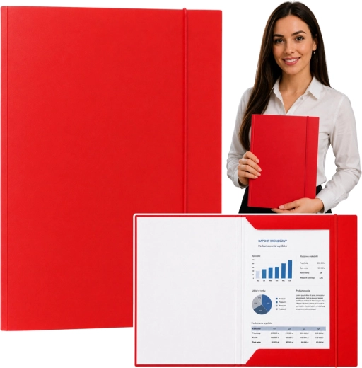 Cartellina in cartone con lembi e elastico A4, laccata, rossa - 1 pezzo